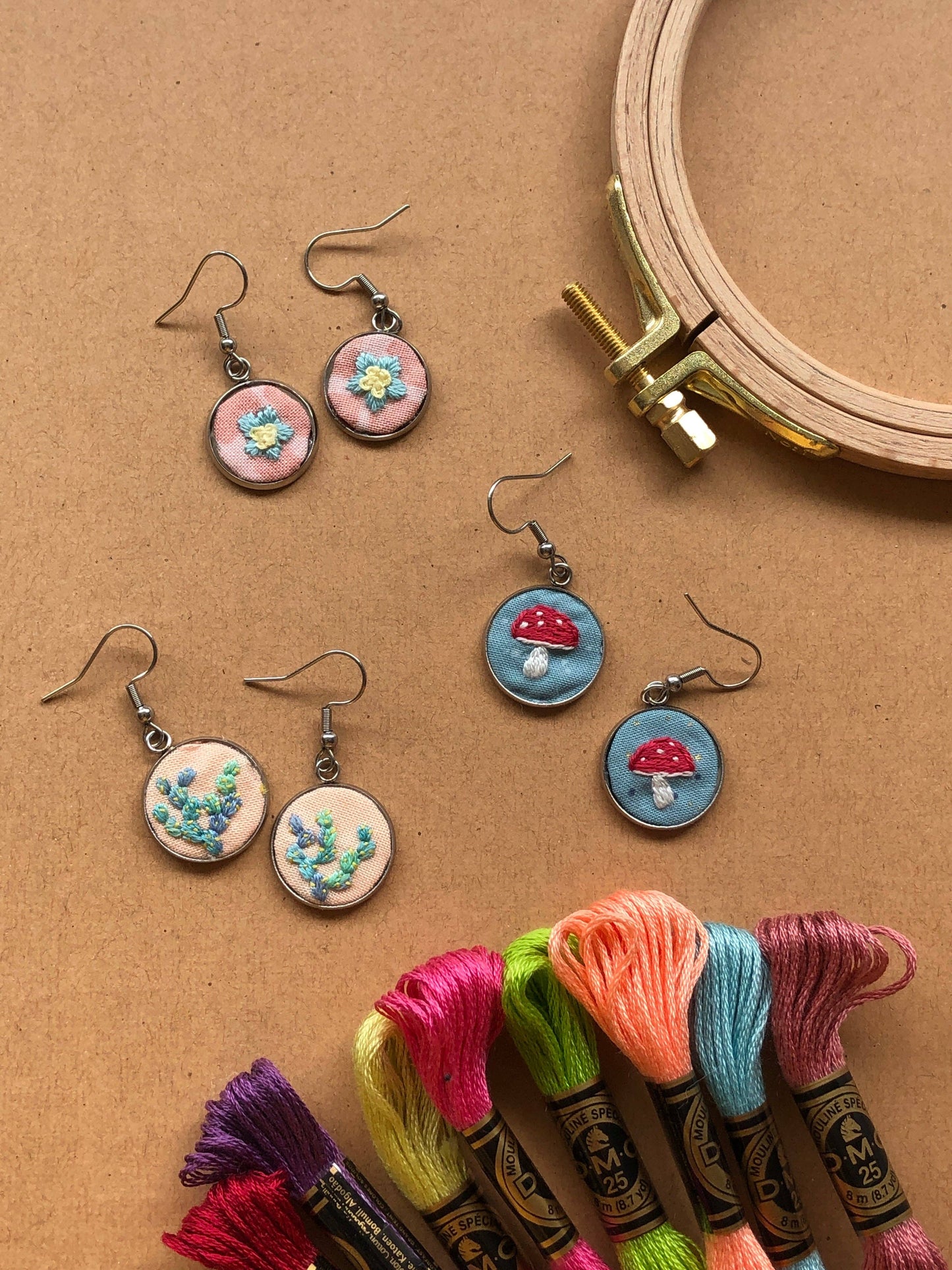 Embroidered Earrings - Embroidery Kits for Beginners