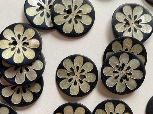 Dark Navy Flower Buttons - 20mm