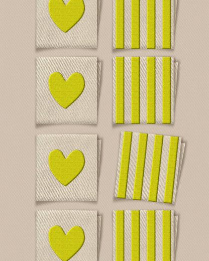 Citron Heart and Stripe Square Garment Labels