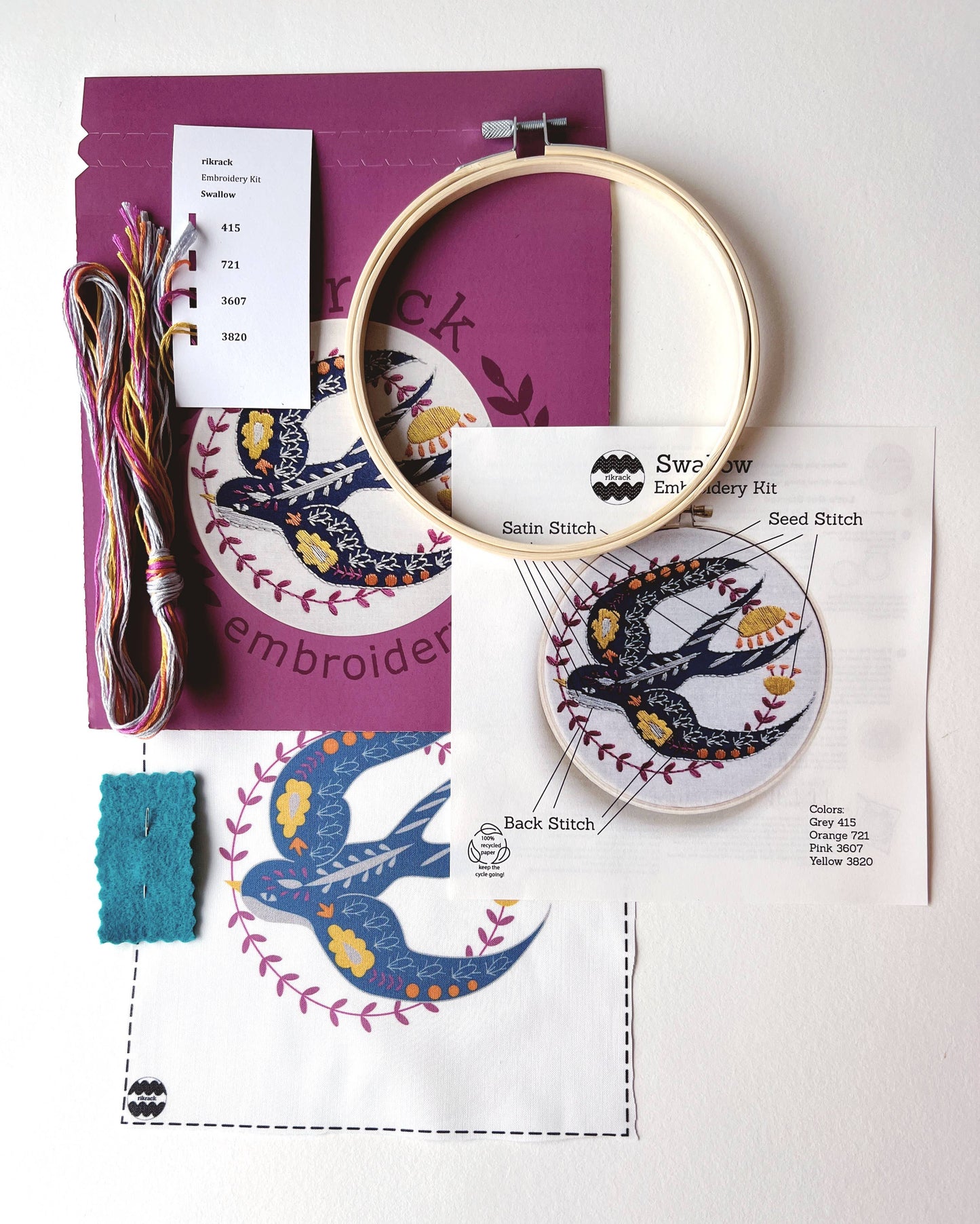 Swallow Embroidery Kit