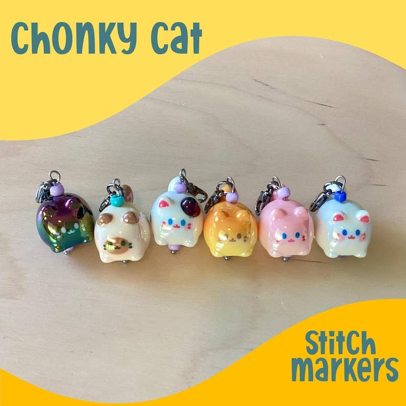 Chonky Cat Stitch Markers – Knitting Crochet Charm Progress Keeper - Cat Breeds