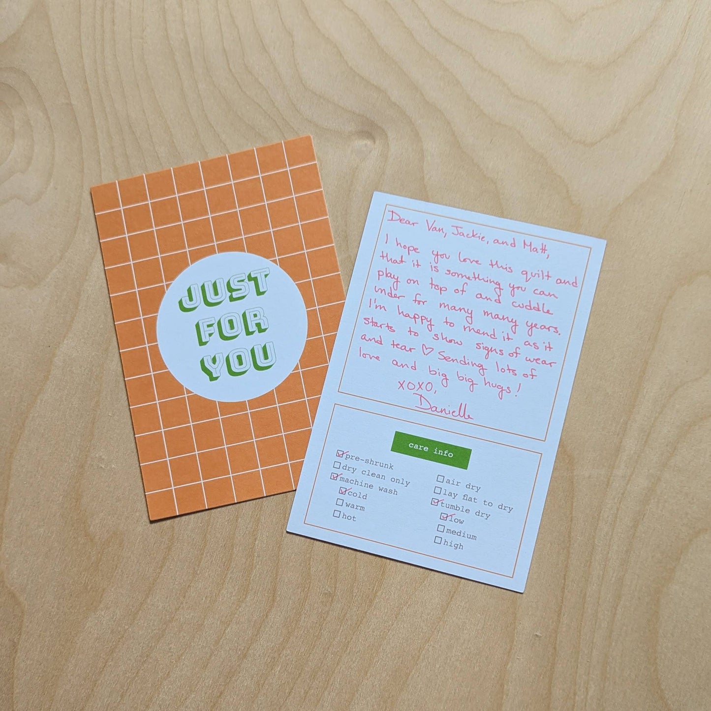 Cards with Care Instructions for Knit & Sewn Gifts