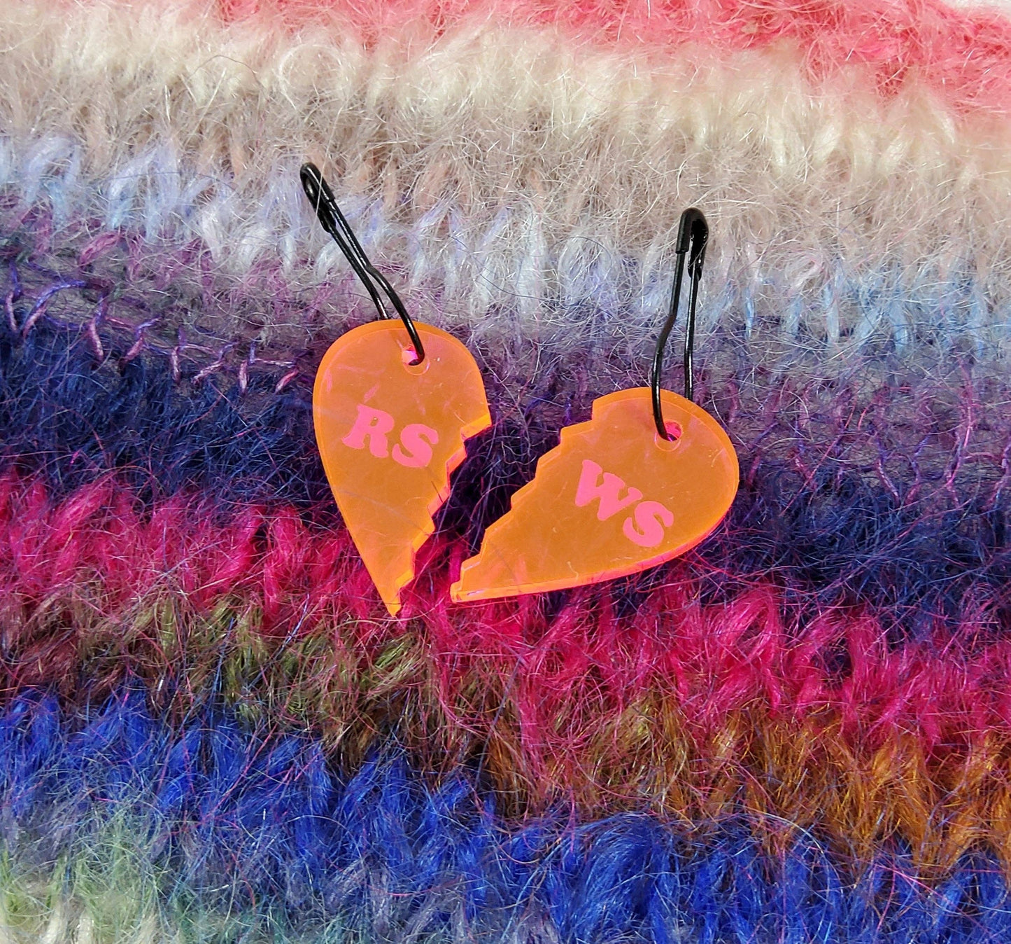 RS WS Heart Best Friend Stitch Markers - Pink Fluorescent