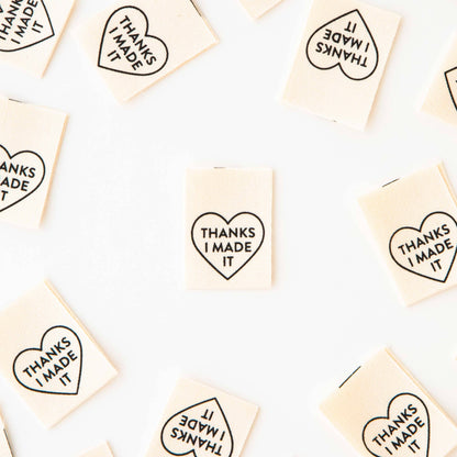 Thanks I Made It Heart Organic Cotton - Sewing Quilt and Garment  Labels