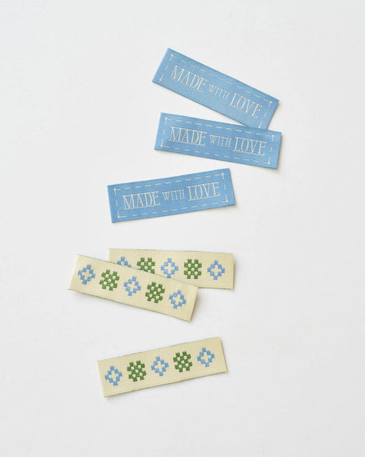 Made with Love Sketchy Quilt Rectangle Blue Woven Garment Labels