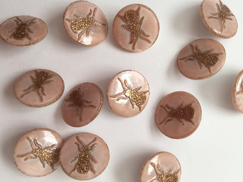 Pink Beetle Buttons - 15mm