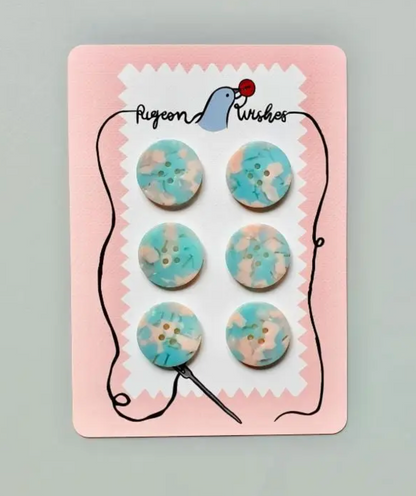 25mm Buttons - set of 6 - Pigeon Wishes
