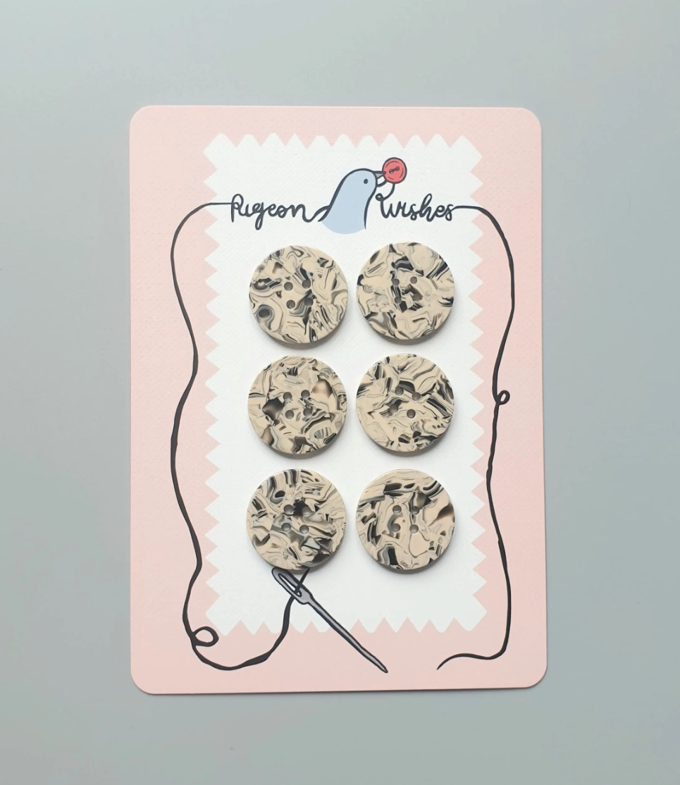25mm Buttons - set of 6 - Pigeon Wishes
