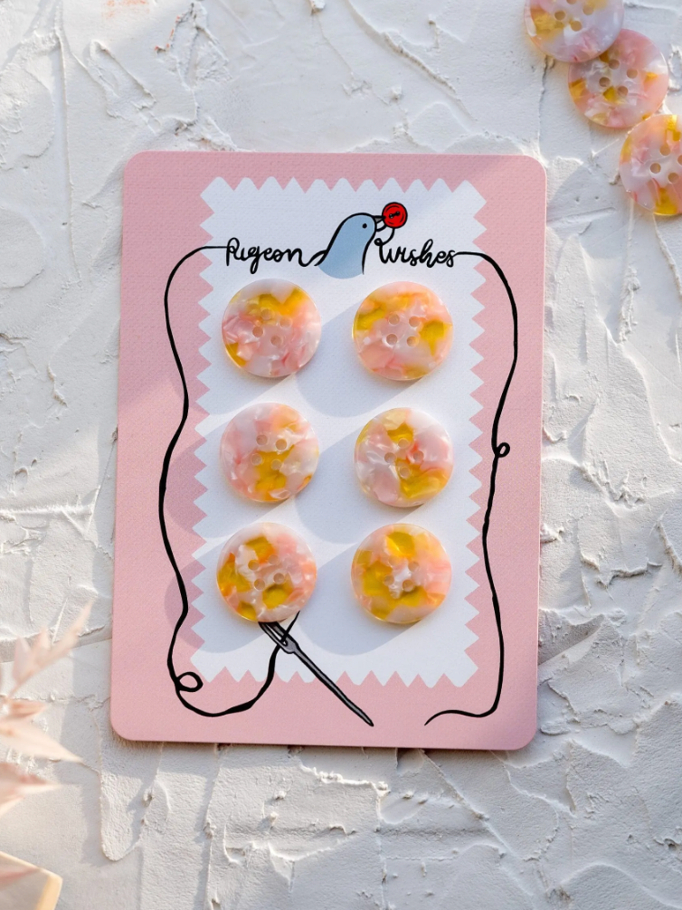 25mm Buttons - set of 6 - Pigeon Wishes