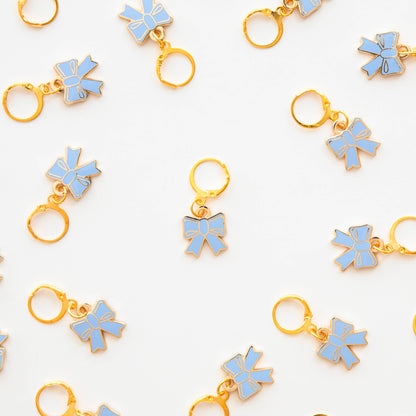 Blue Bow Enamel Stitch Marker - Zipper Charm