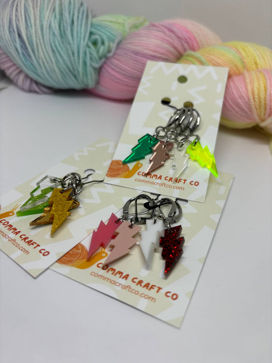 Knit Crochet Stitch Markers Lightning Bolts or Heart Set of4