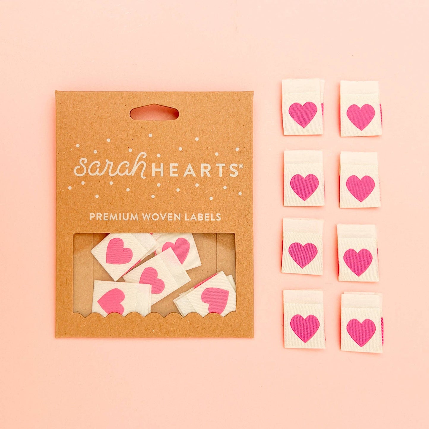 Pink Heart Woven Labels - Sewing Clothing Gift Tags